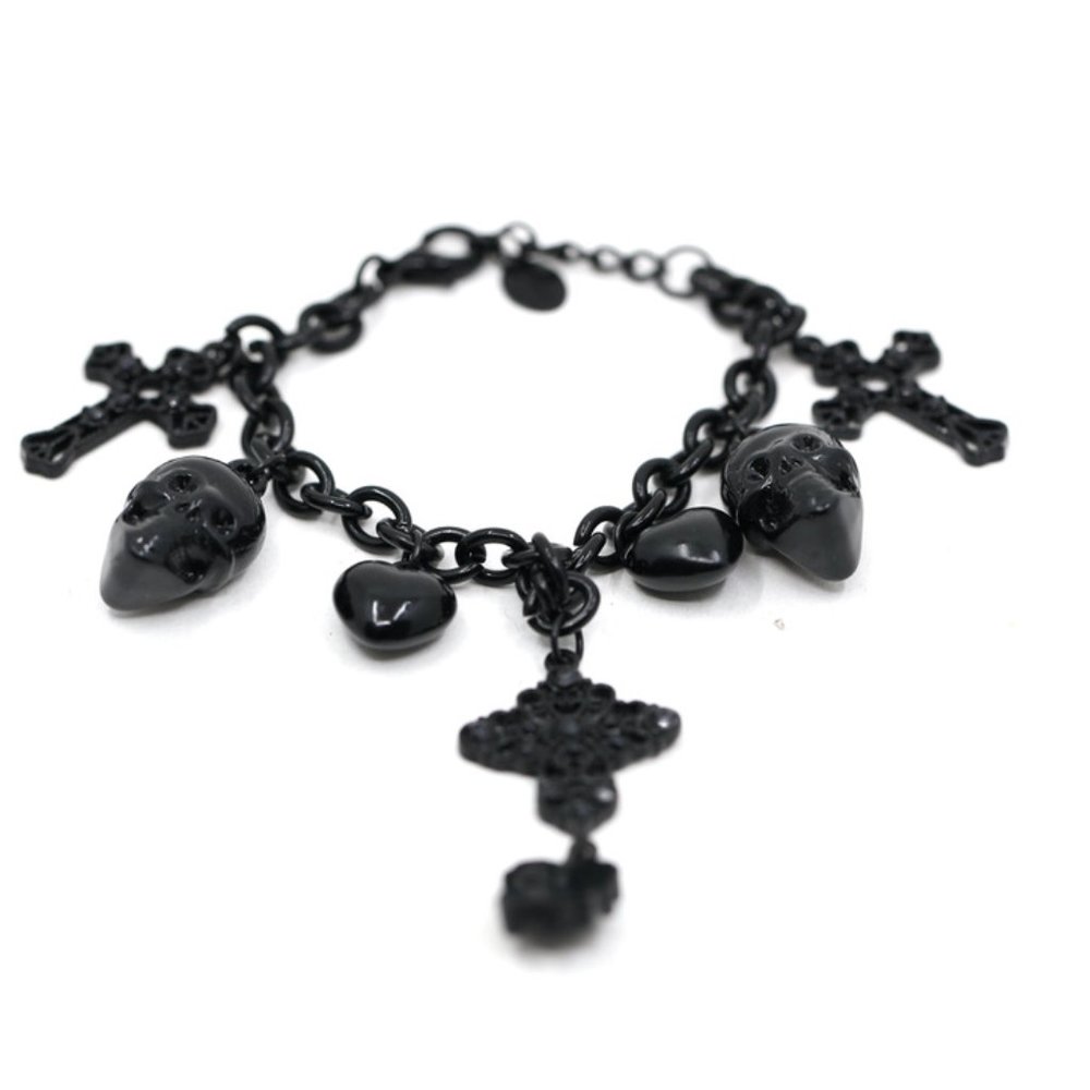 Skulls Crosses and Hearts Black Bracelet